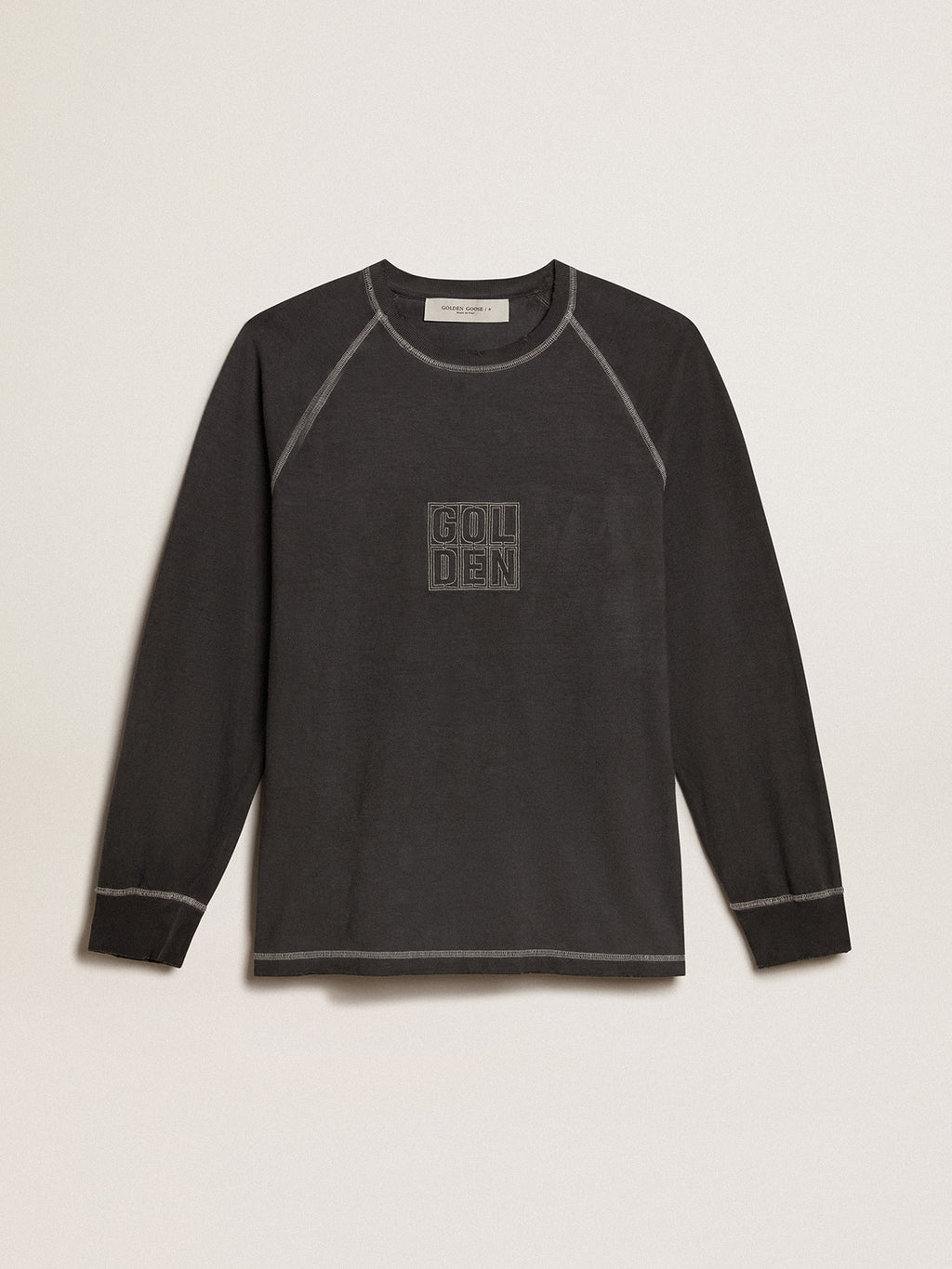 Anthracite T-shirt with white lettering on the front| Golden Goose