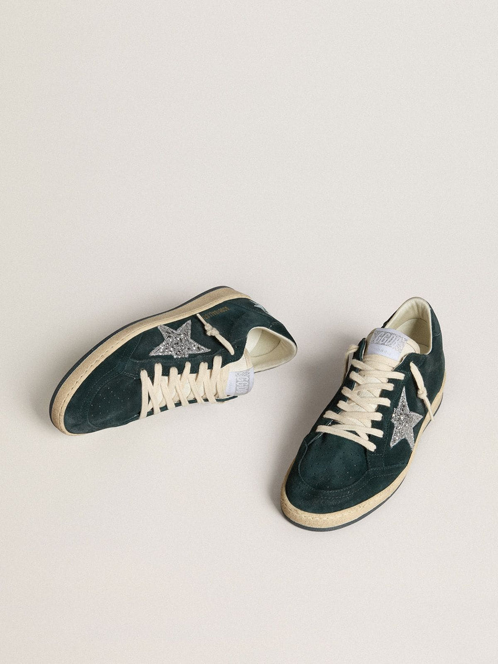Ball Star in green suede with silver glitter star| Golden Goose