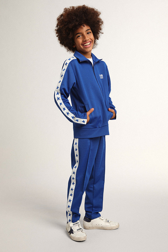 Bright blue joggers with white strip and contrasting bright blue stars| Golden Goose