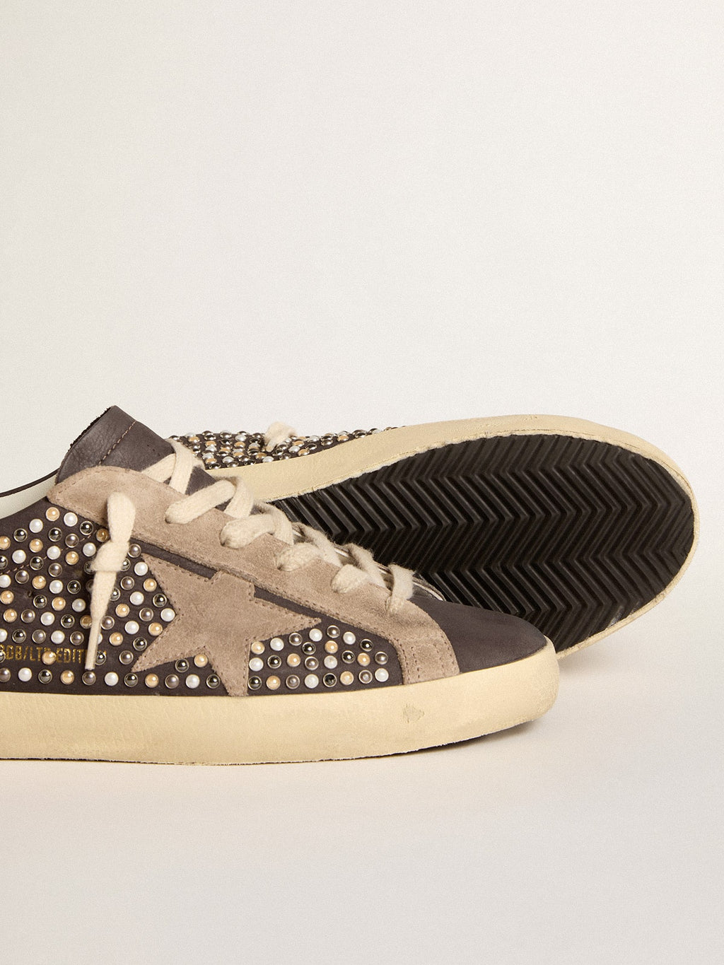 Super-Star LTD in gray nubuck with Swarovski pearls and suede star| Golden Goose