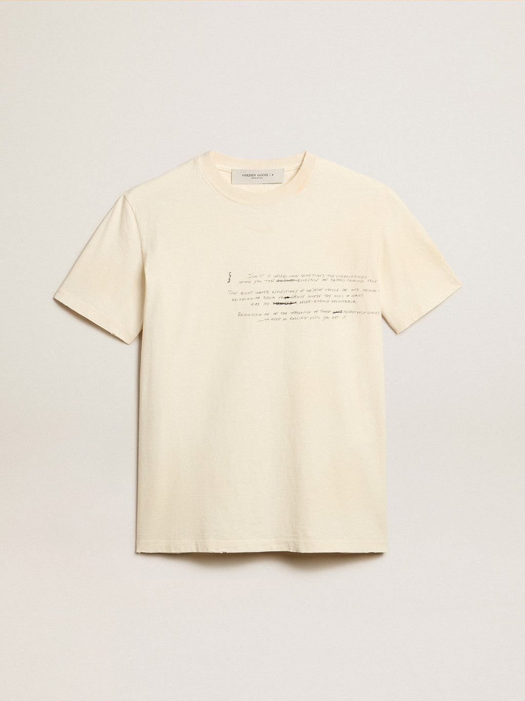Women's cotton T-shirt in aged white with embroidered lettering| Golden Goose