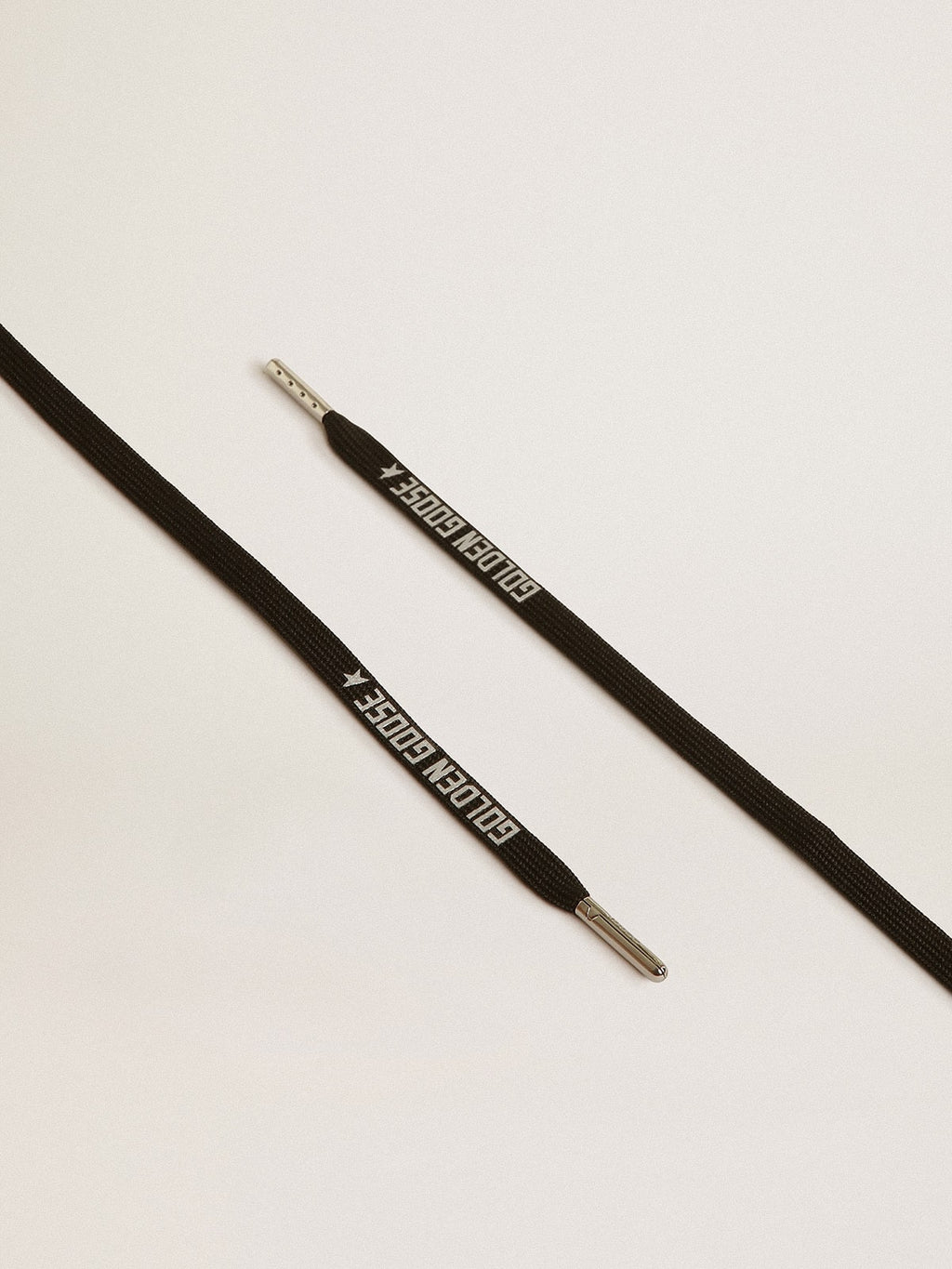 Black cotton laces with contrasting silver logo| Golden Goose