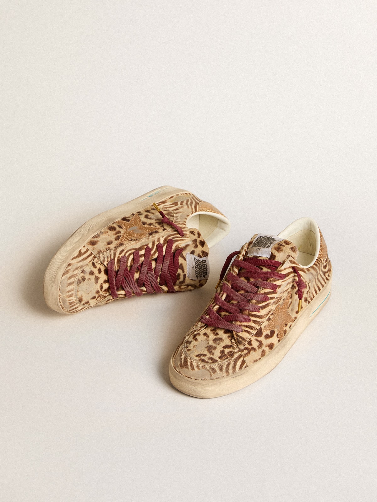 Men's Stardan LTD in animal-print pony skin with gold glitter star| Golden Goose