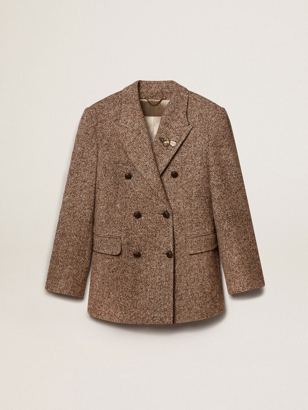 Women's brown double-breasted blazer with button fastening| Golden Goose