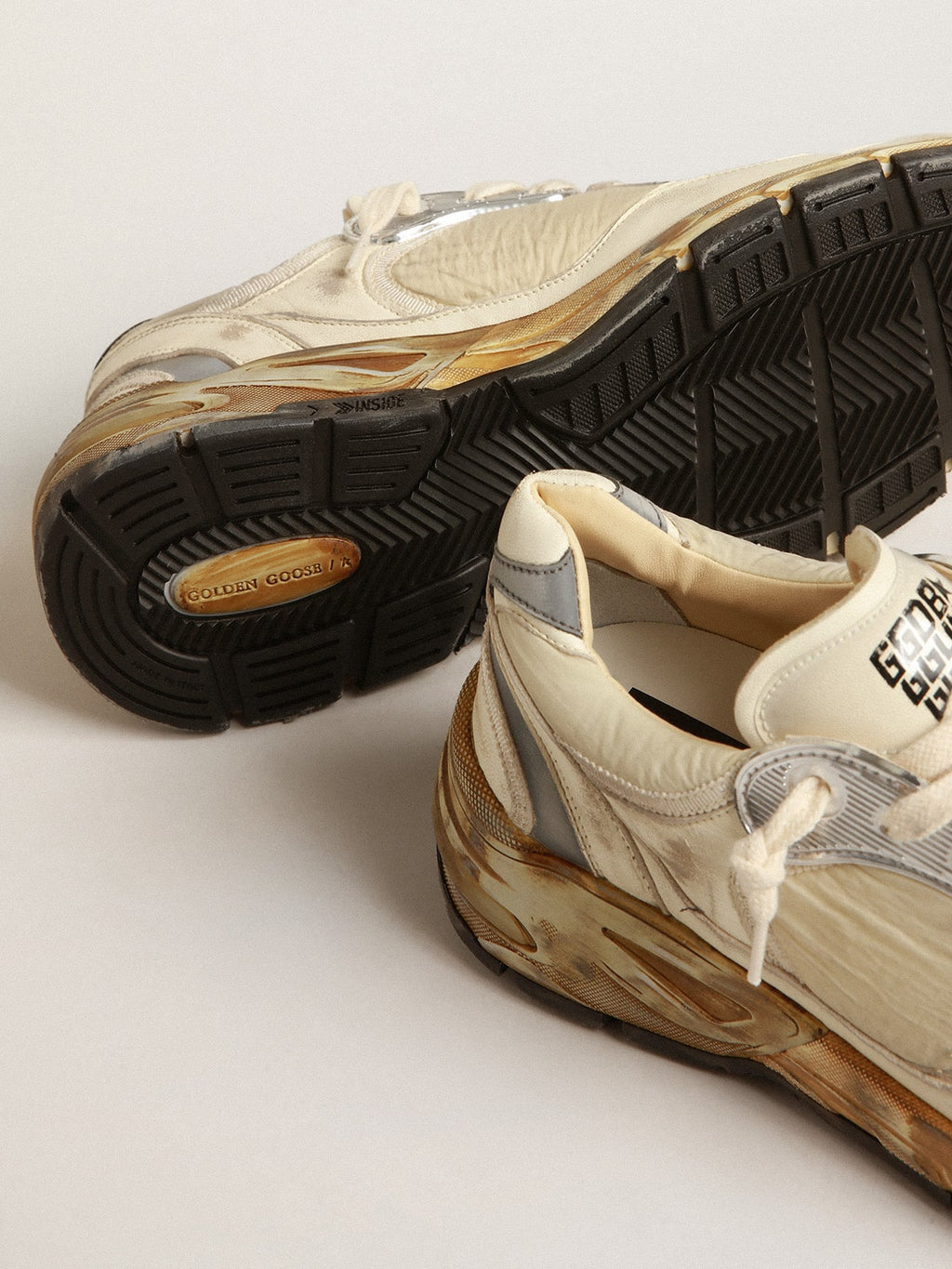 Men's Dad-Star in beige nappa and nylon with white leather star| Golden Goose