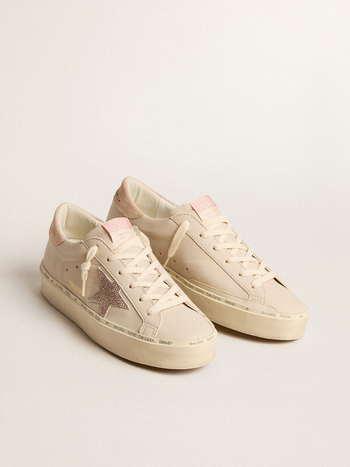 Hi Star LTD in nappa with suede star and pink Swarovski crystals| Golden Goose
