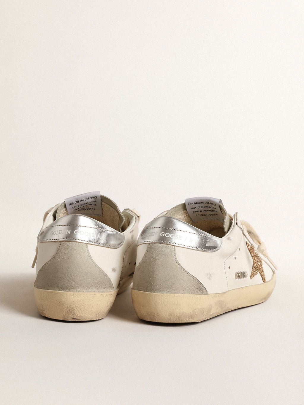 Women's Super-Star with gold glitter star and ice-gray suede inserts| Golden Goose