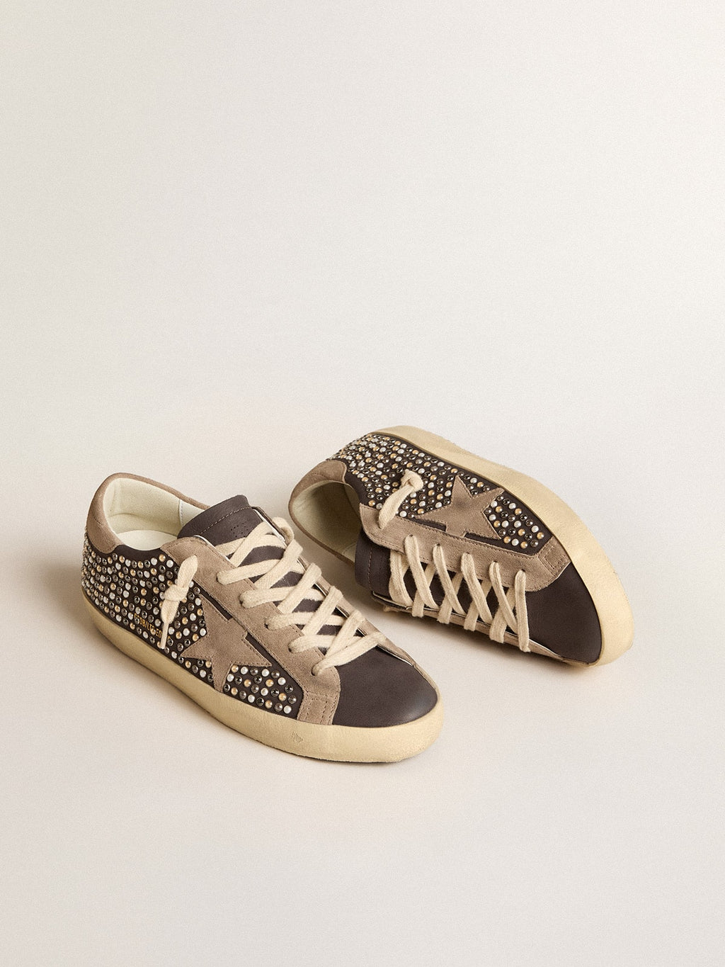 Super-Star LTD in gray nubuck with Swarovski pearls and suede star| Golden Goose