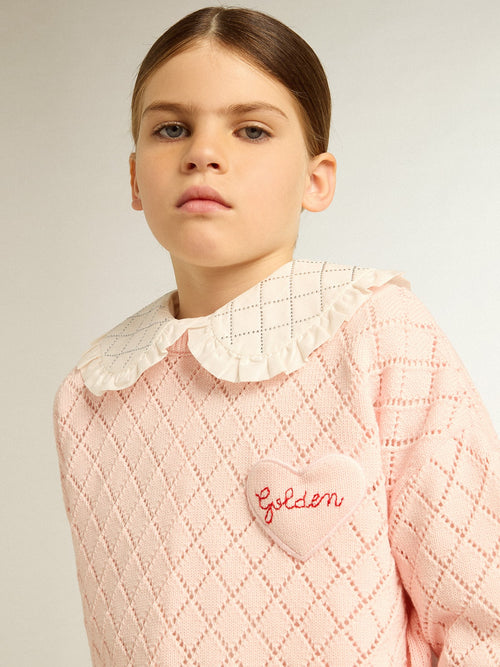 Cropped round-neck pullover with diamond pattern| Golden Goose
