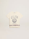 Cotton T-shirt in aged white with faded print at the center| Golden Goose