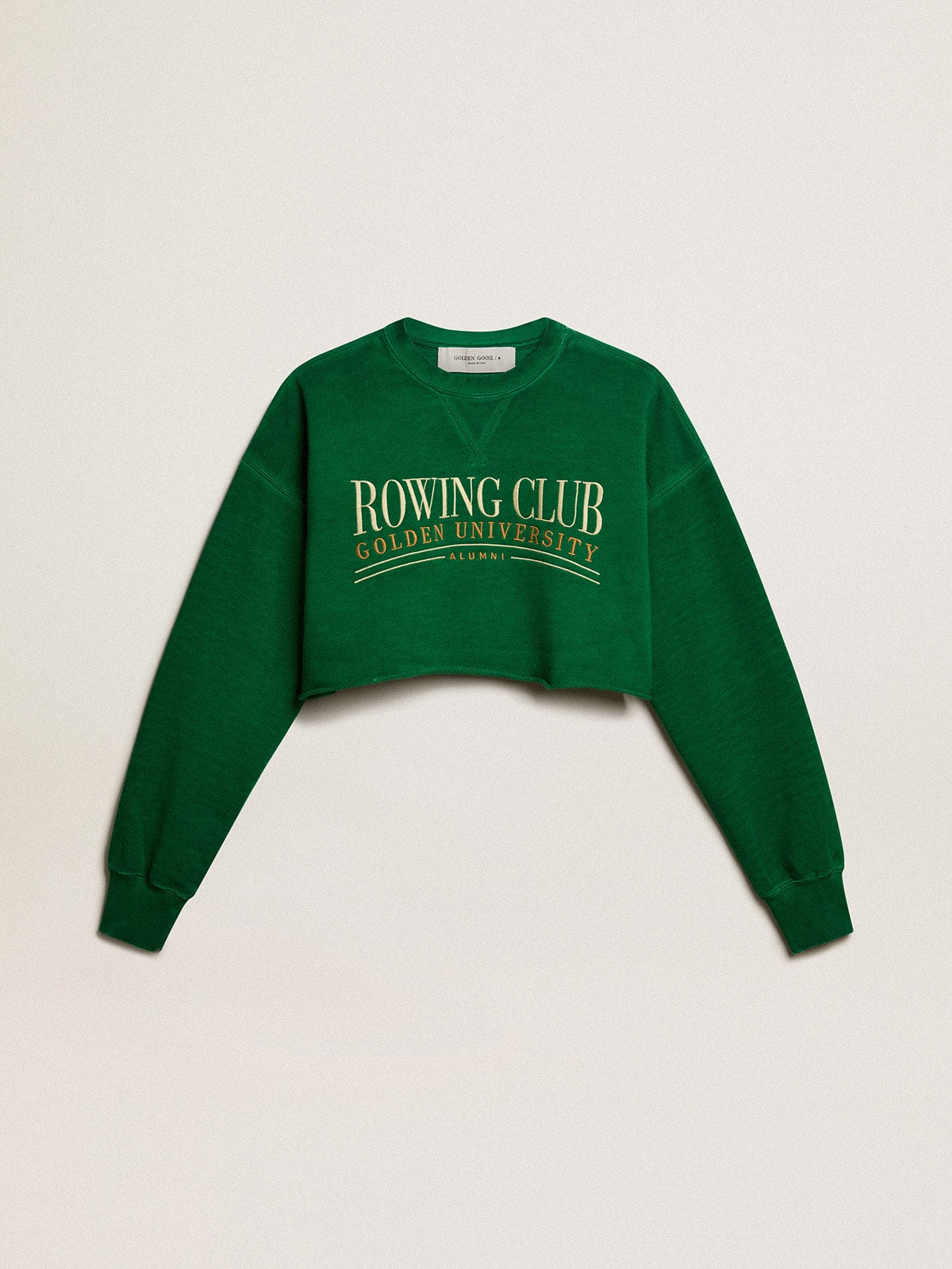Green cropped round-neck cotton sweatshirt| Golden Goose