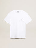 Women's white T-shirt with dark blue star on the front| Golden Goose