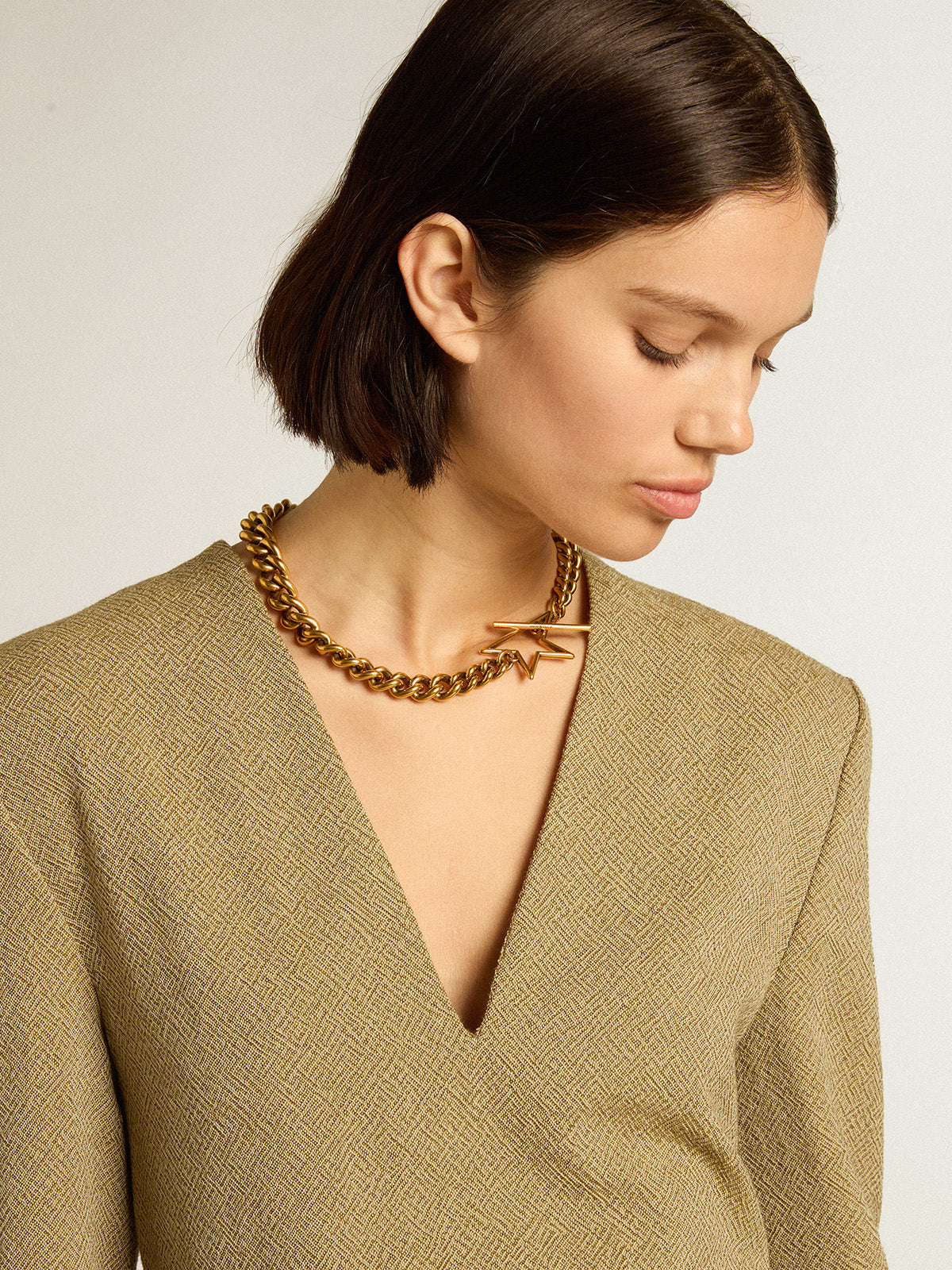 Pale beech-colored short woolen dress| Golden Goose