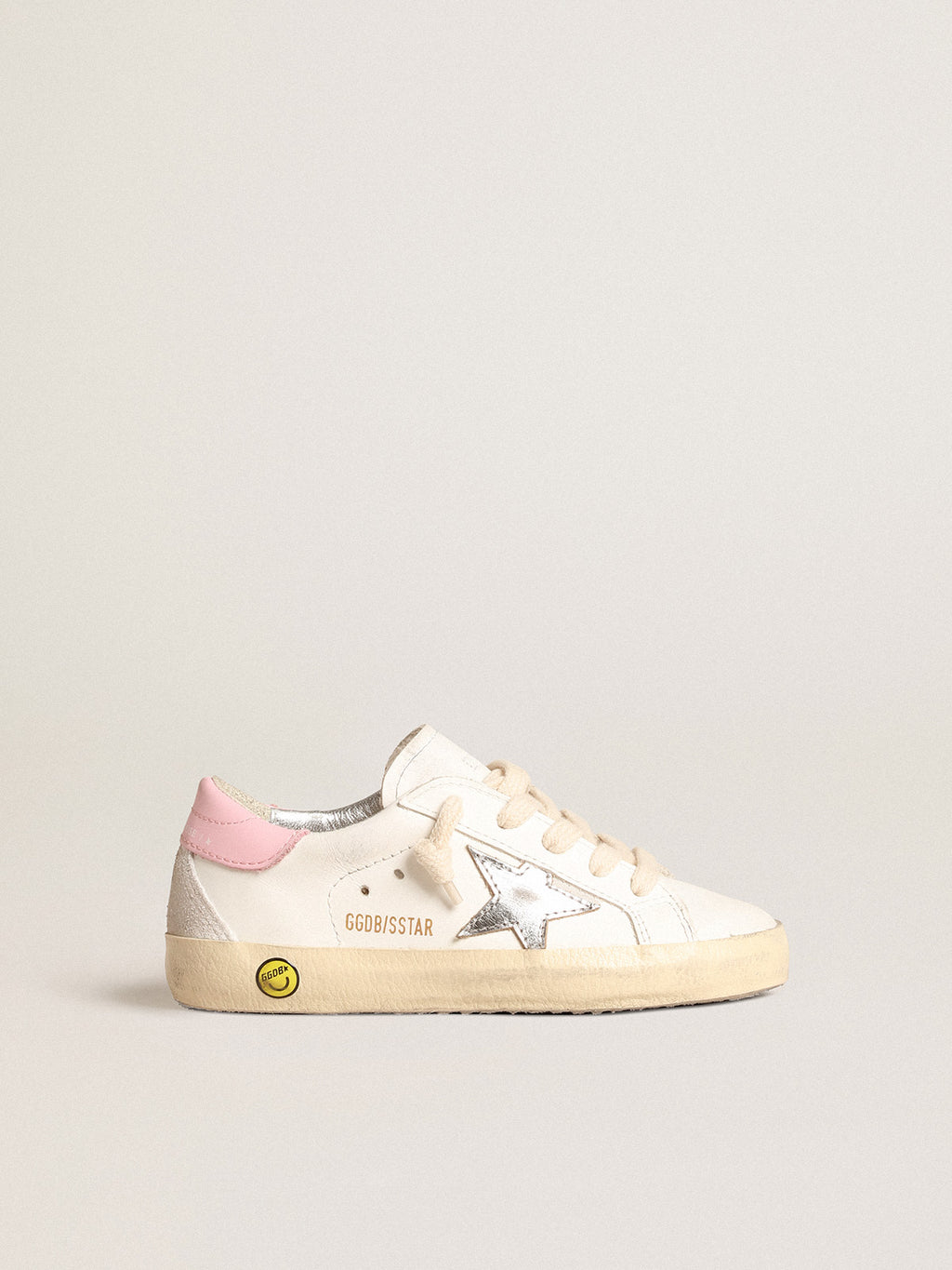Super-Star Young with silver leather star and pink heel tab| Golden Goose
