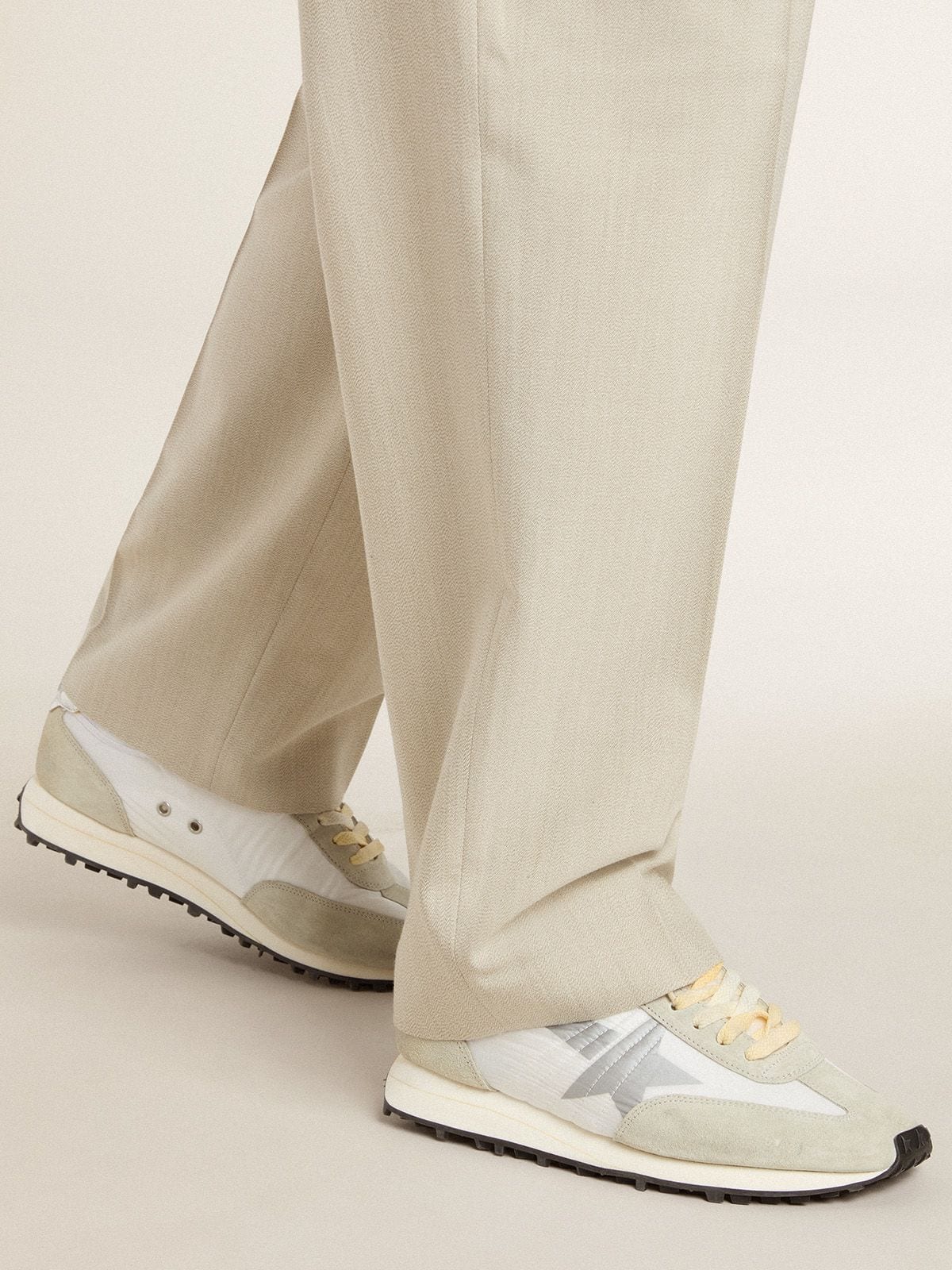 Men's Marathon with white nylon upper and silver star| Golden Goose
