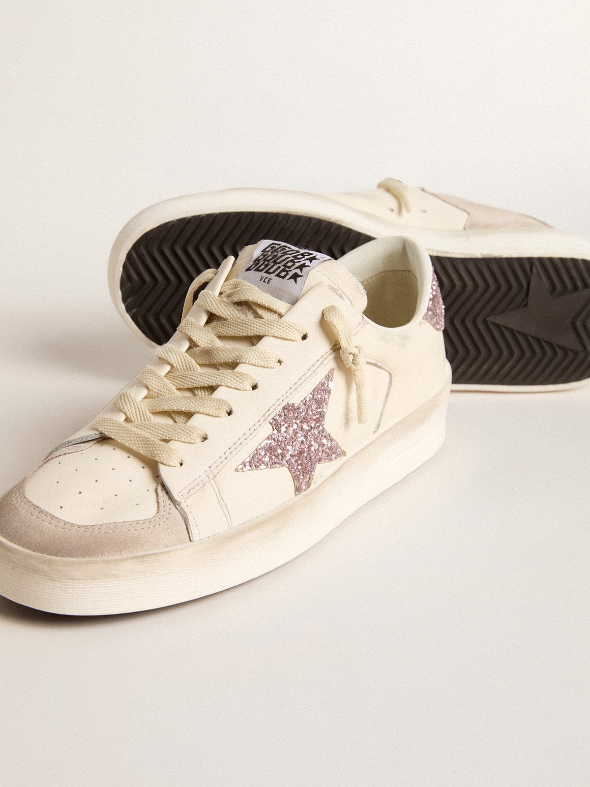 Women's Stardan in nappa and suede with pink glitter star and heel tab| Golden Goose