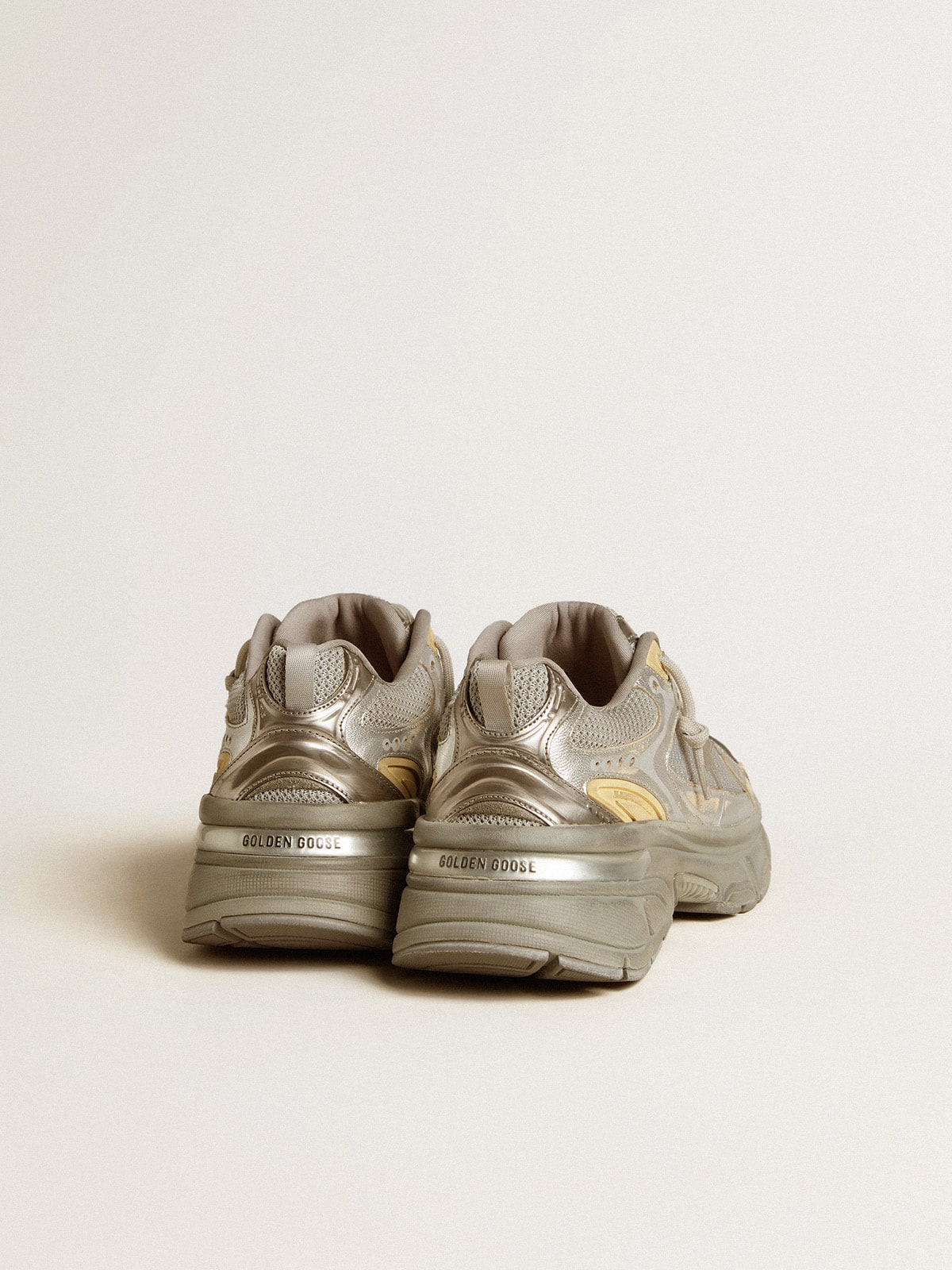 Women's Lightstar in metallic leather and silver mesh with gray star| Golden Goose