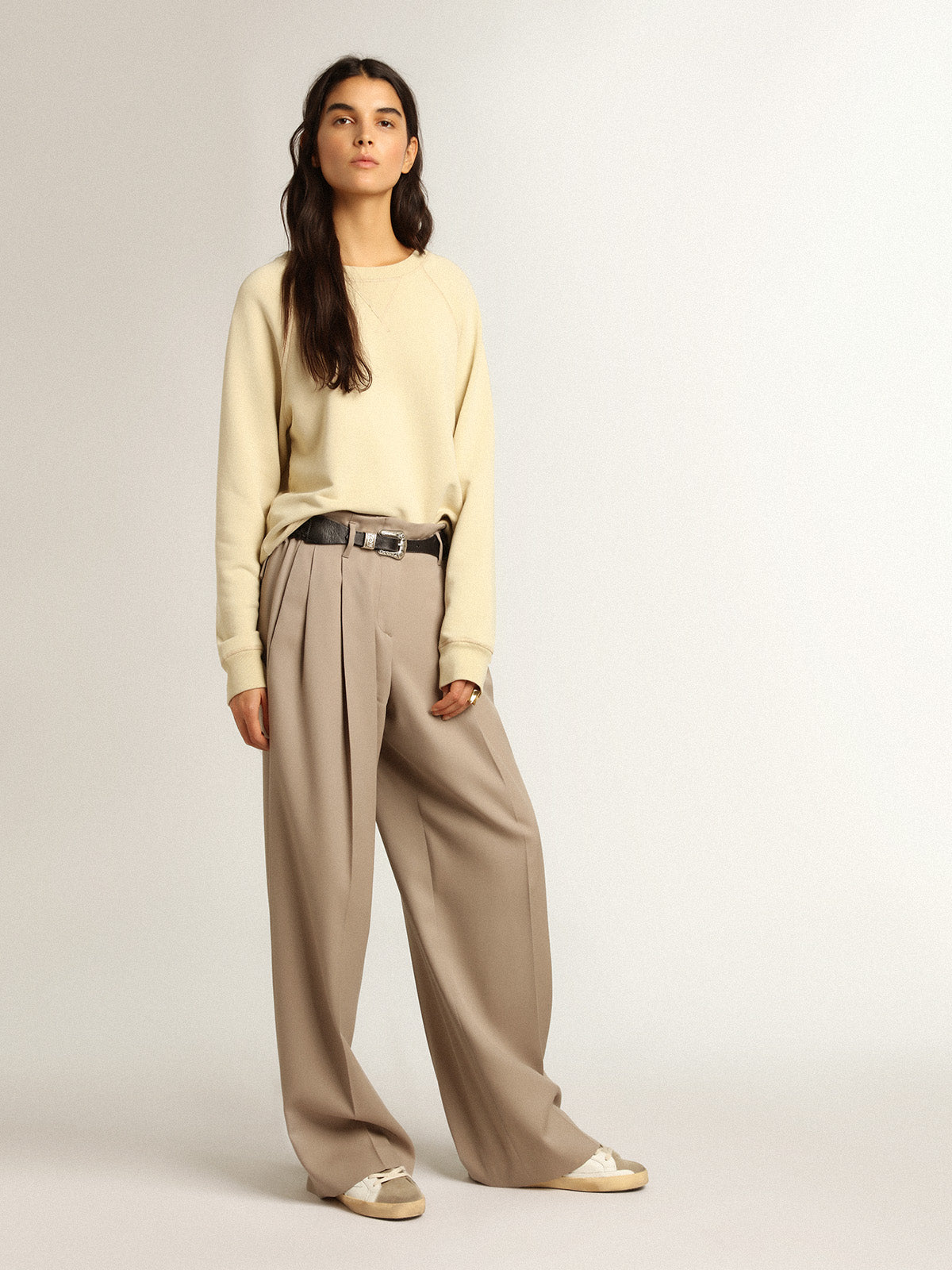 Marzipan-colored sweatshirt with lettering on the back| Golden Goose