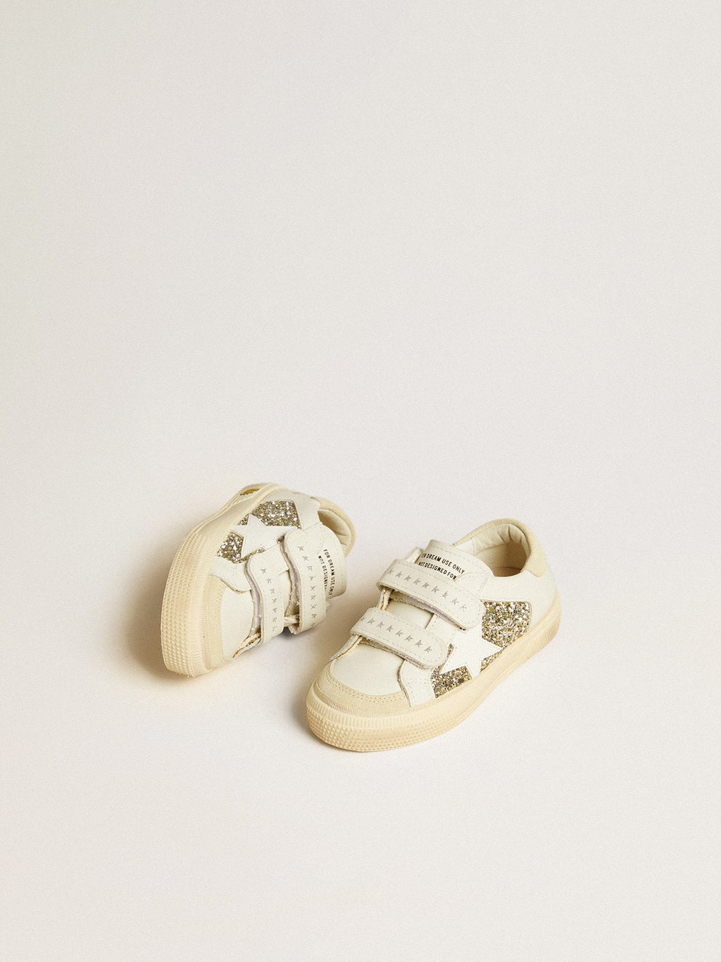 May School Junior in glitter with leather star and suede heel tab| Golden Goose