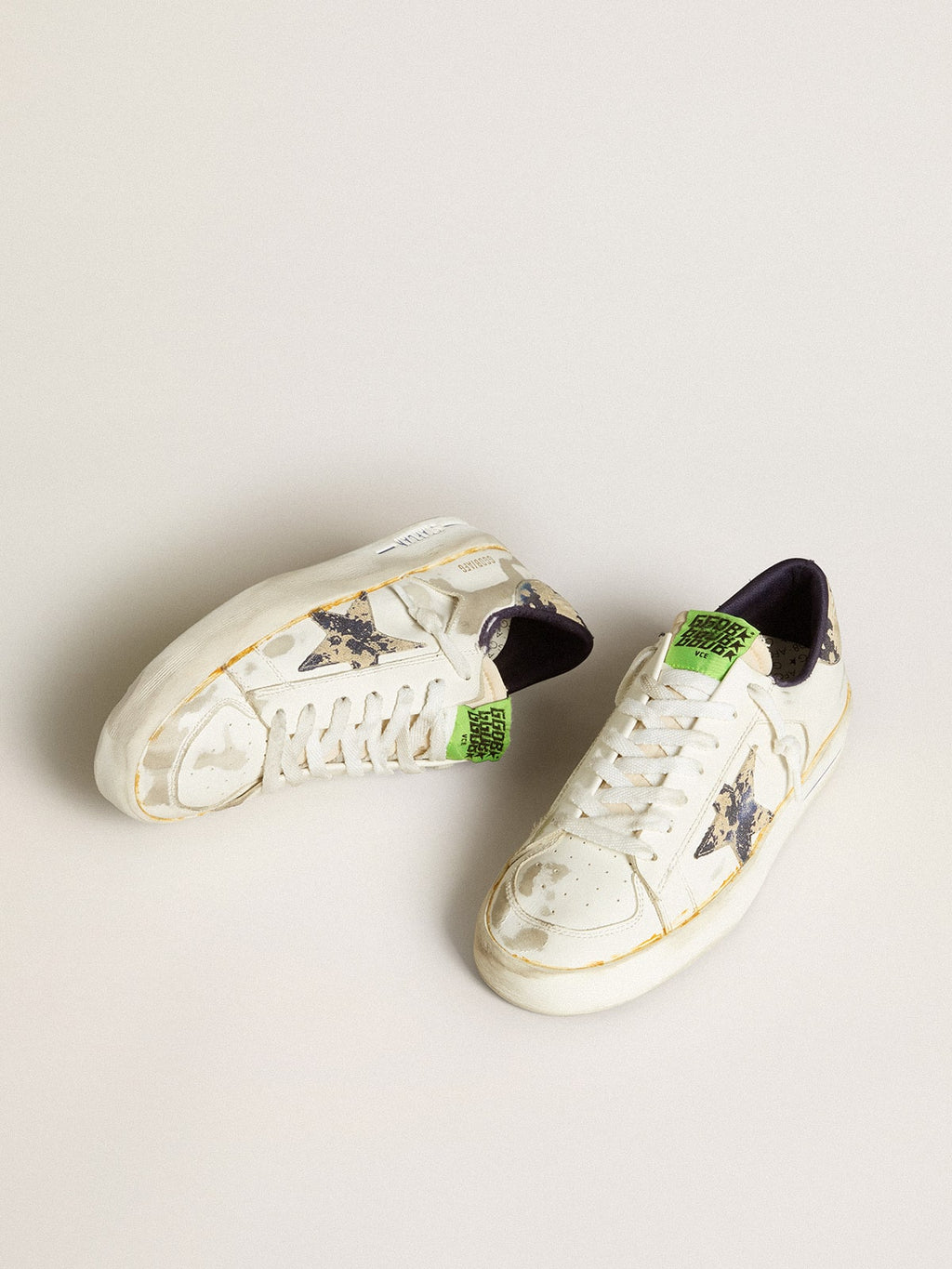 Women's Stardan LAB in white leather with a camouflage star and heel tab| Golden Goose