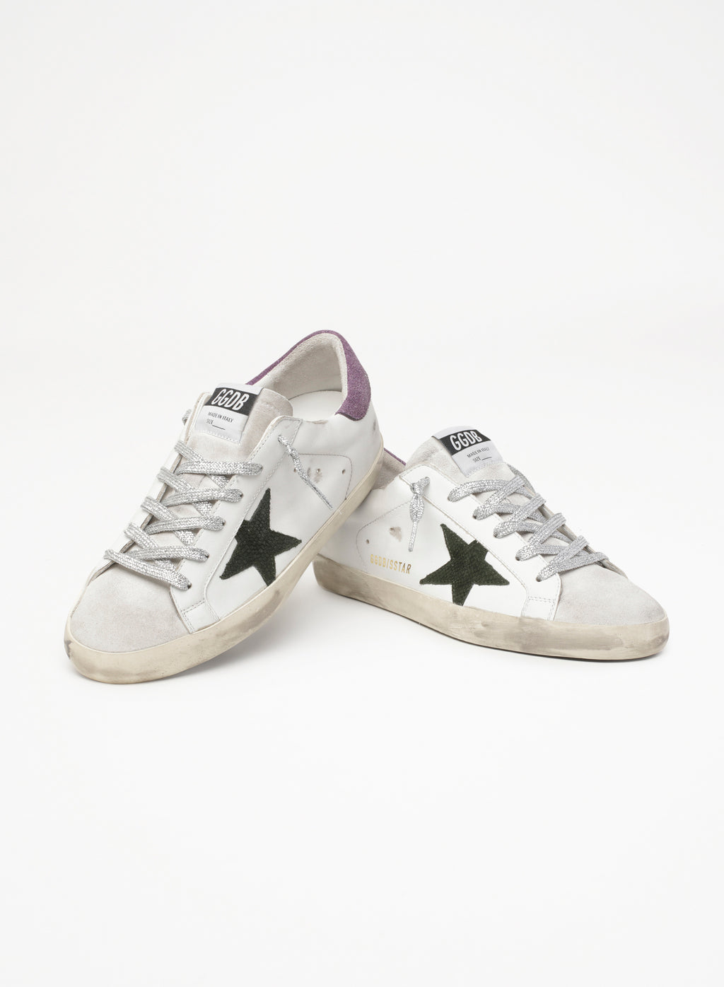 Super-Star with green snake-print suede star and purple heel tab| Golden Goose
