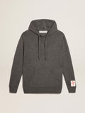 Men's gray melange cashmere blend sweatshirt with hood| Golden Goose
