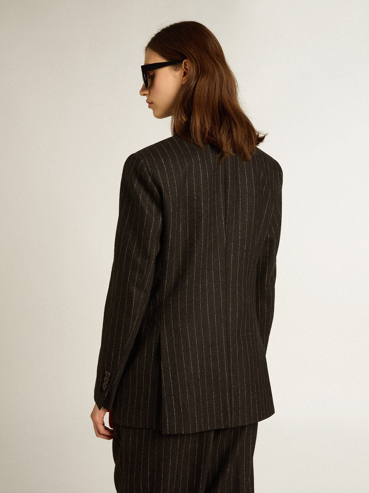 Women's double-breasted blazer in gray melange wool| Golden Goose