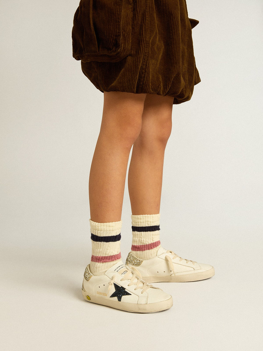Junior Super-Star in leather with glitter star and heel tab| Golden Goose