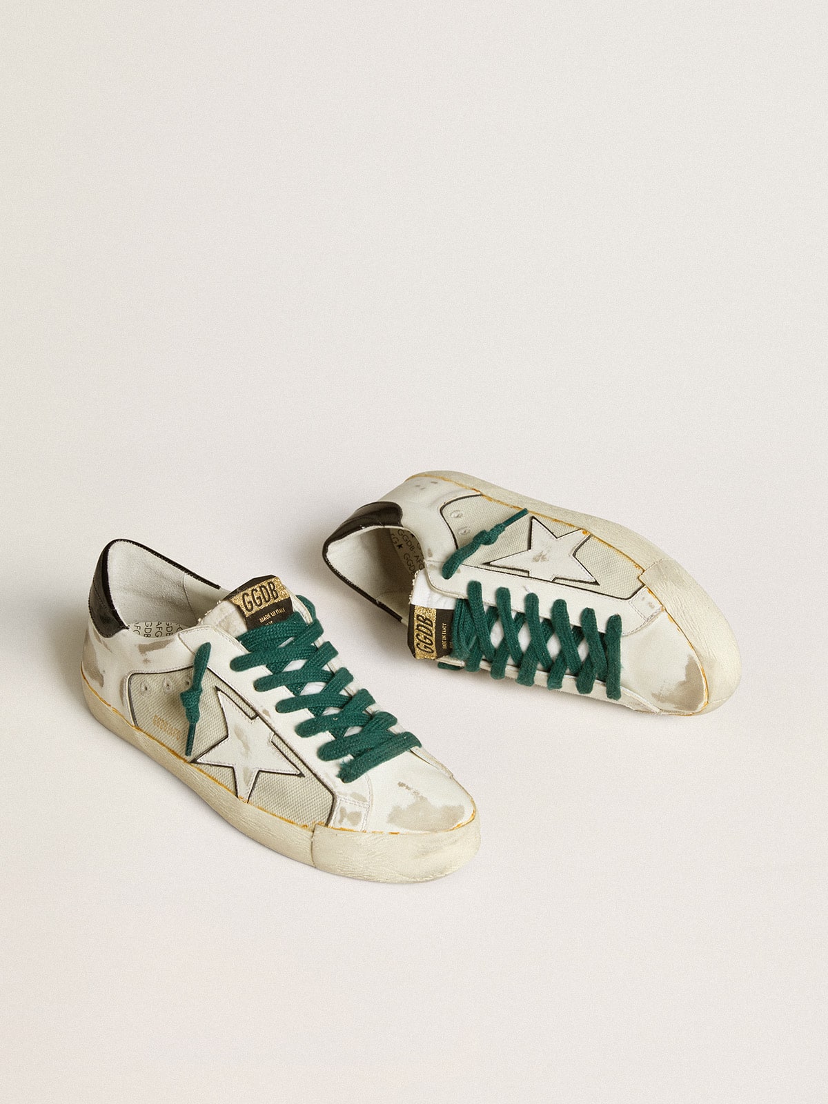 Men's Super-Star LAB in white leather with white star and black heel tab| Golden Goose