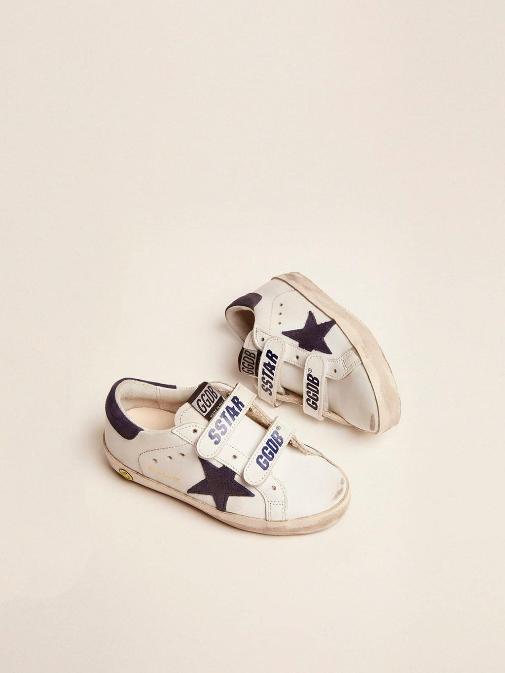 Old School Young in white leather with blue suede star and heel tab| Golden Goose