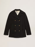 Women's dark blue peacoat with gold-colored heraldic buttons| Golden Goose
