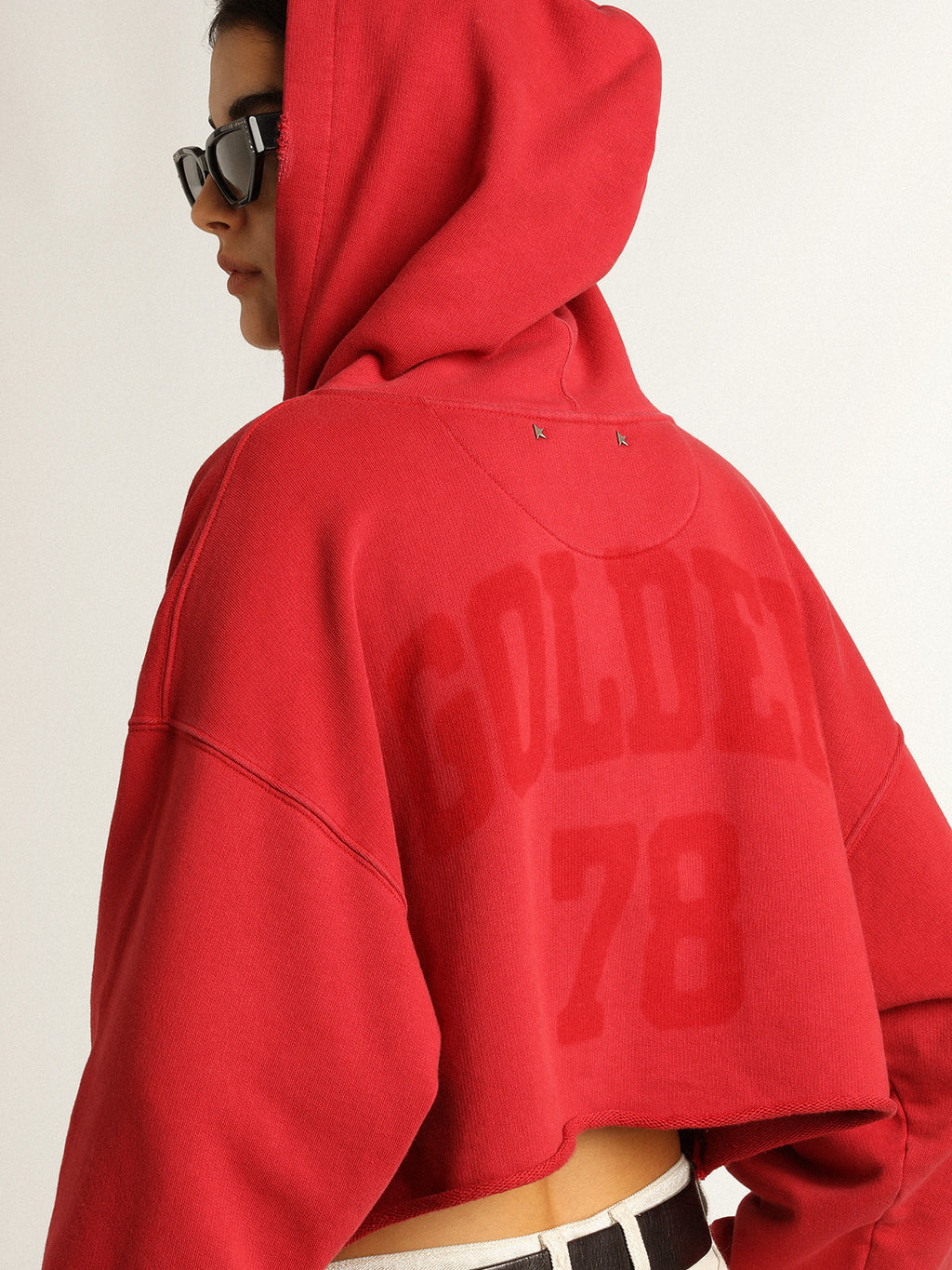 Cropped hooded sweatshirt in red| Golden Goose
