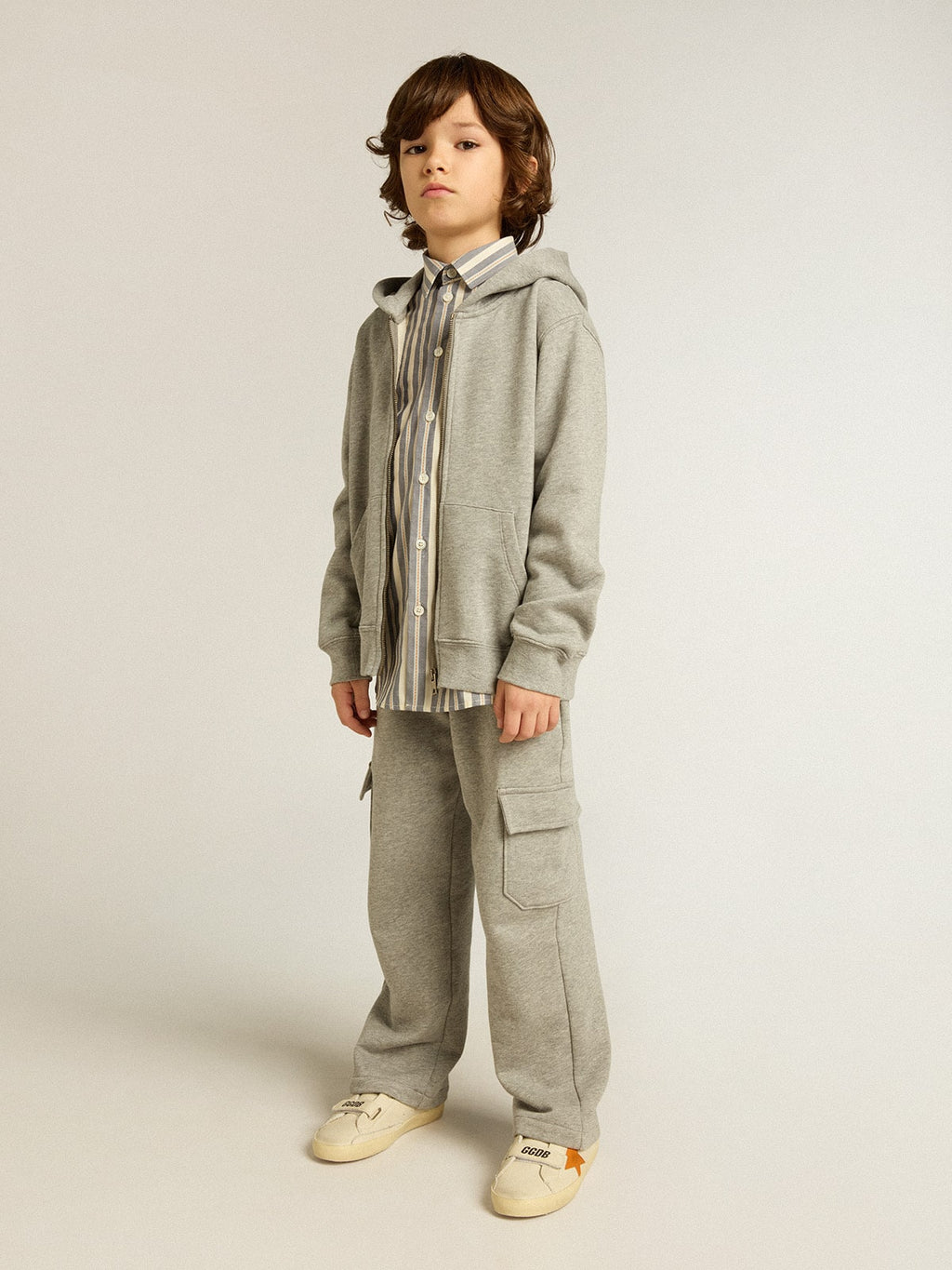 Gray melange hooded sweatshirt with print on the back| Golden Goose