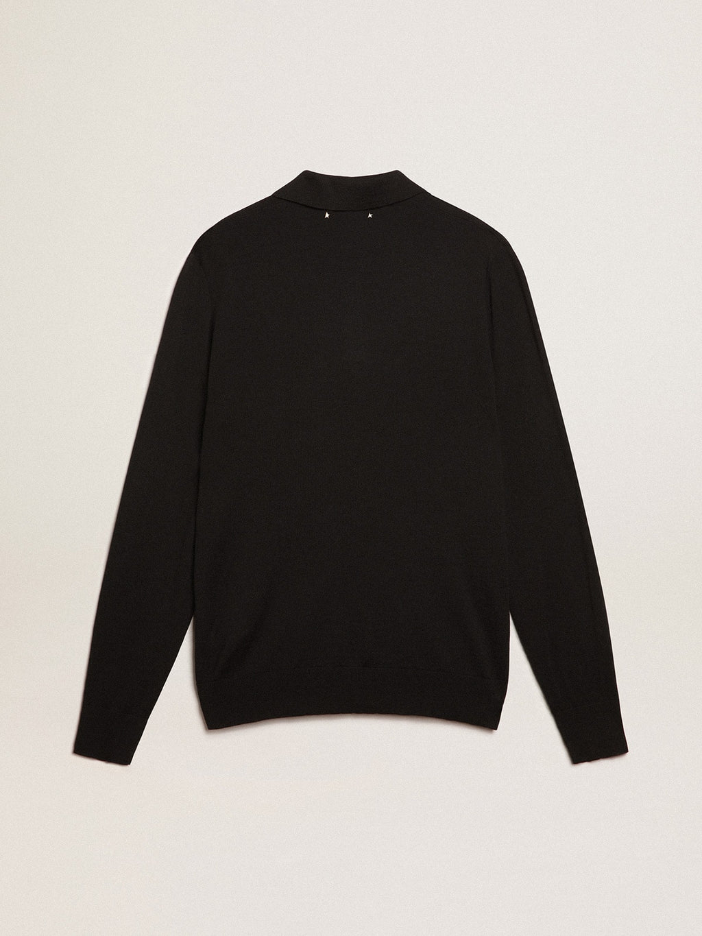 Men's long-sleeved polo shirt in black merino wool| Golden Goose