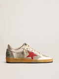 Ball Star in gray suede with red star and silver heel tab| Golden Goose
