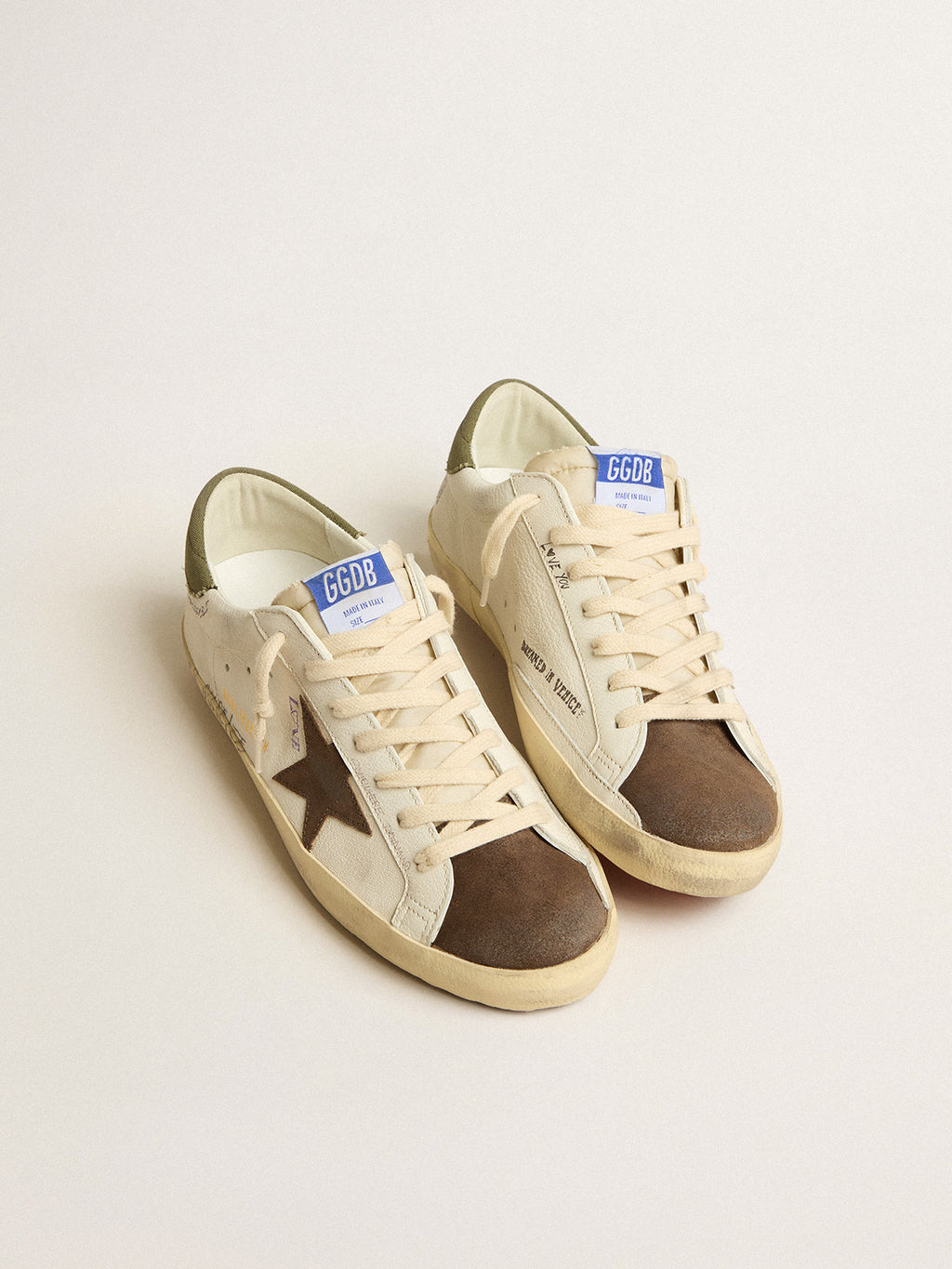 Super-Star LTD in nappa with brown suede star and green heel tab| Golden Goose