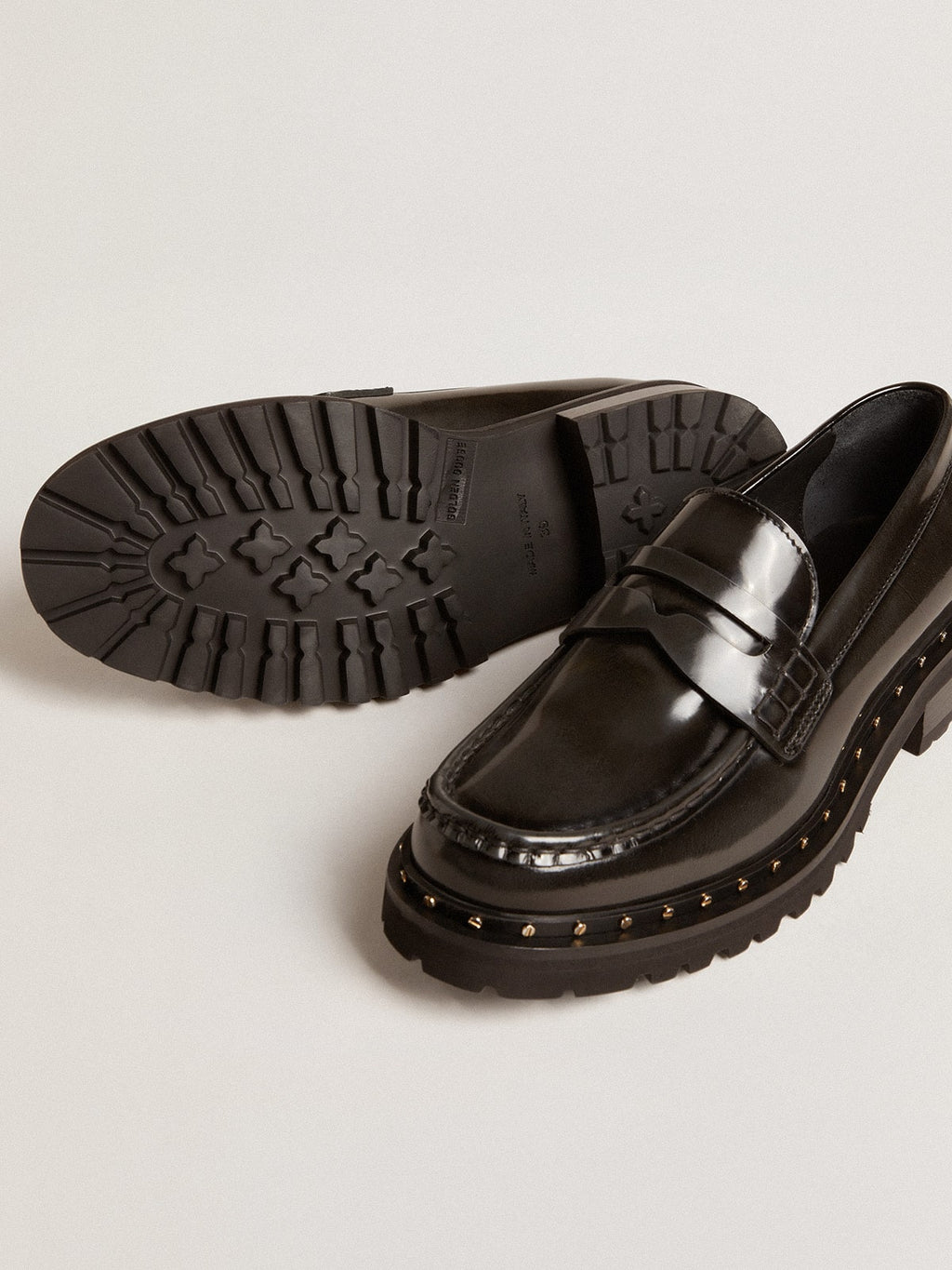Women's chunky loafers in studded black leather| Golden Goose