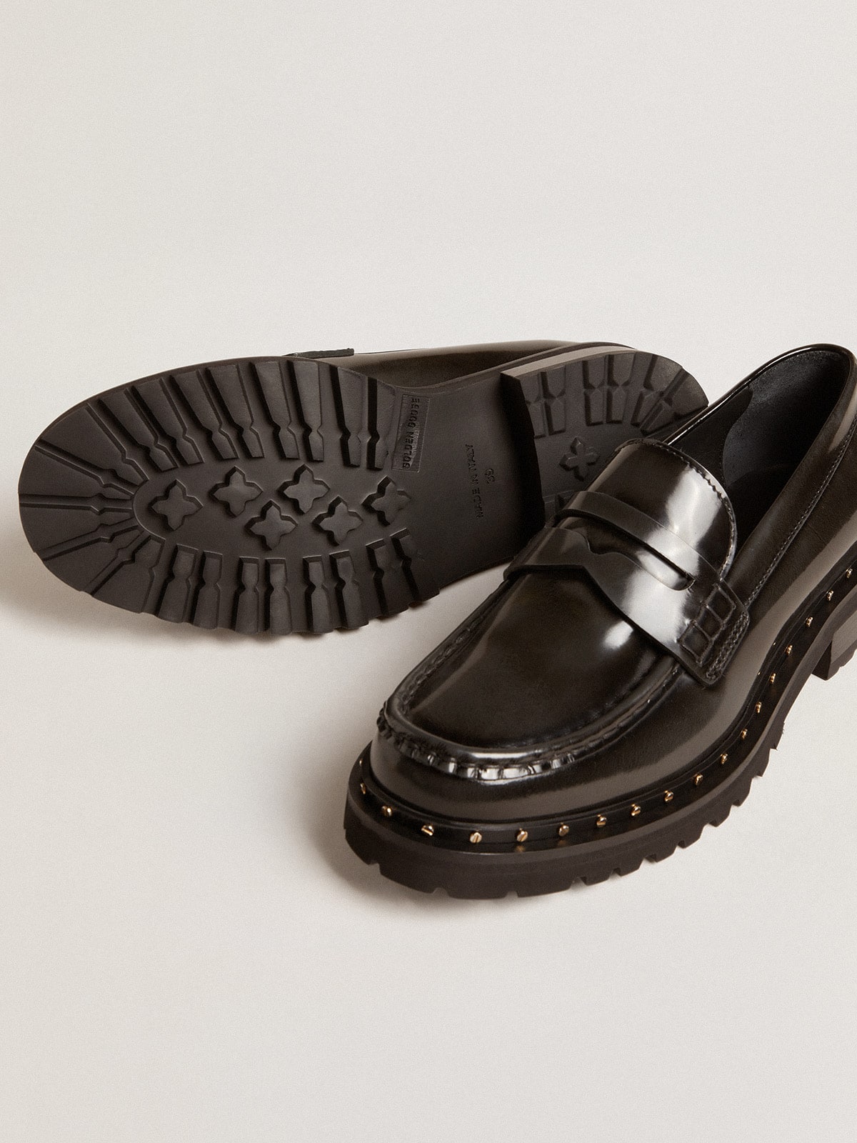 Women's chunky loafers in studded black leather| Golden Goose