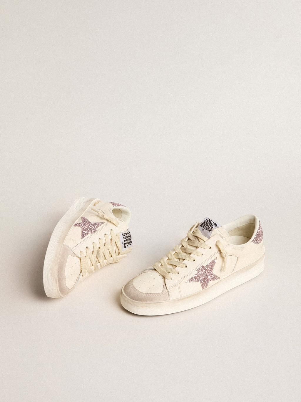 Women's Stardan in nappa and suede with pink glitter star and heel tab| Golden Goose
