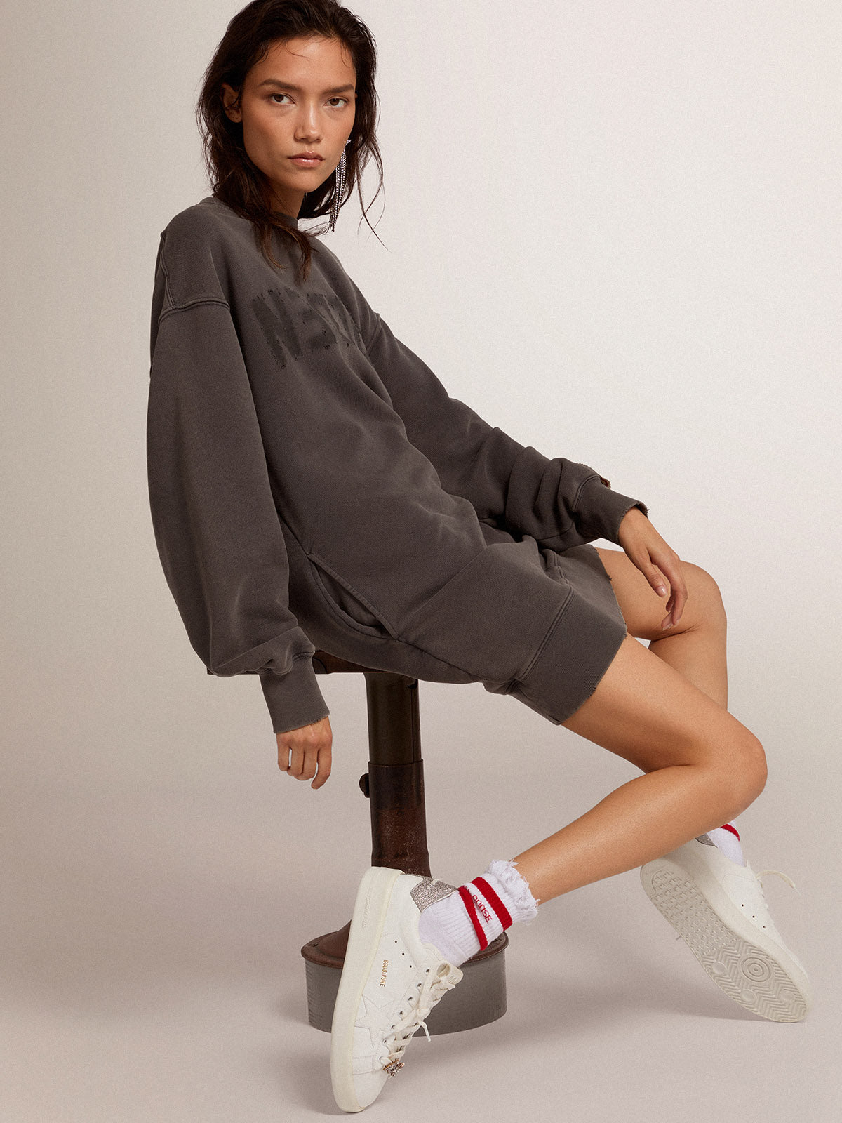 Purestar sneakers in white leather with silver Swarovski crystal heel tab| Golden Goose