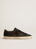 Men's Super-Star in black nubuck with perforated star and black nubuck heel tab| Golden Goose