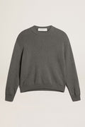 Women's round-neck sweater in dark gray cotton with logo on the back| Golden Goose