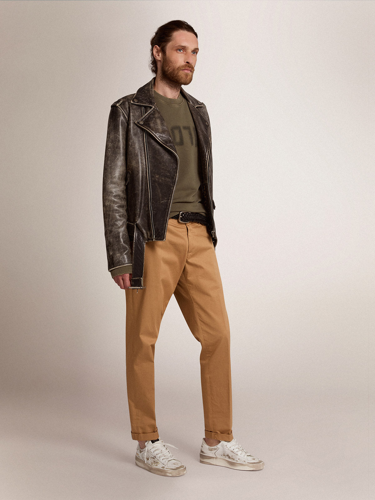 Men's olive green sweatshirt with Golden lettering| Golden Goose