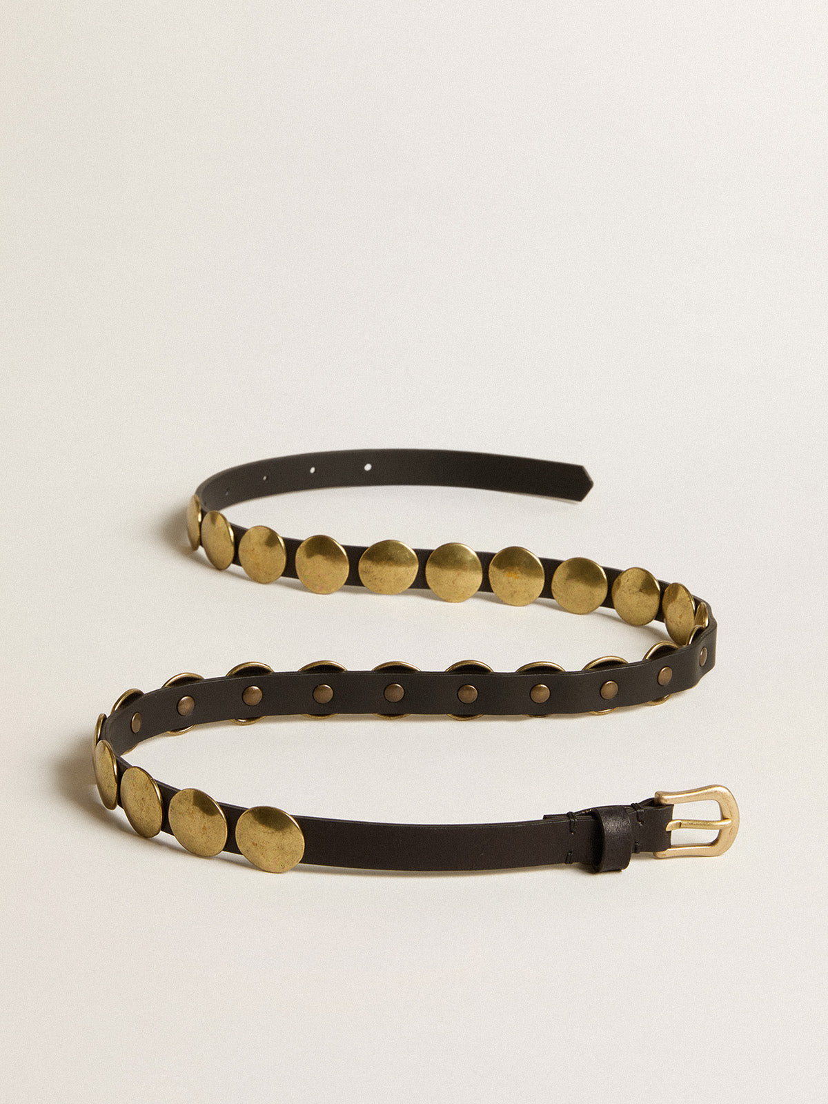 Black Trinidad belt in washed leather with gold studs| Golden Goose