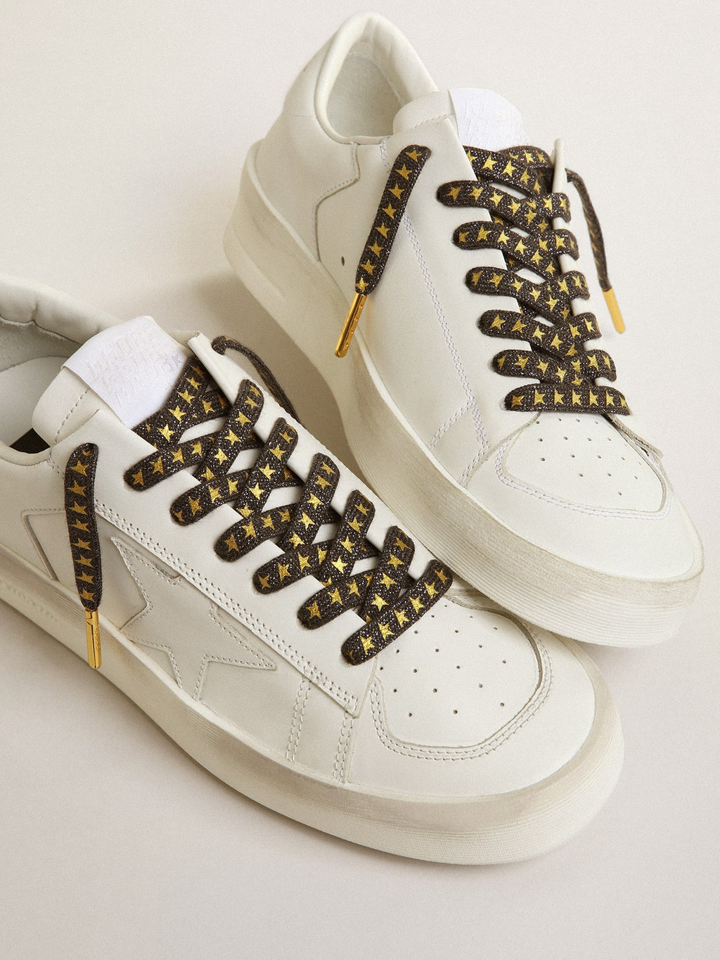 Dark gray Lurex laces with contrasting gold stars| Golden Goose