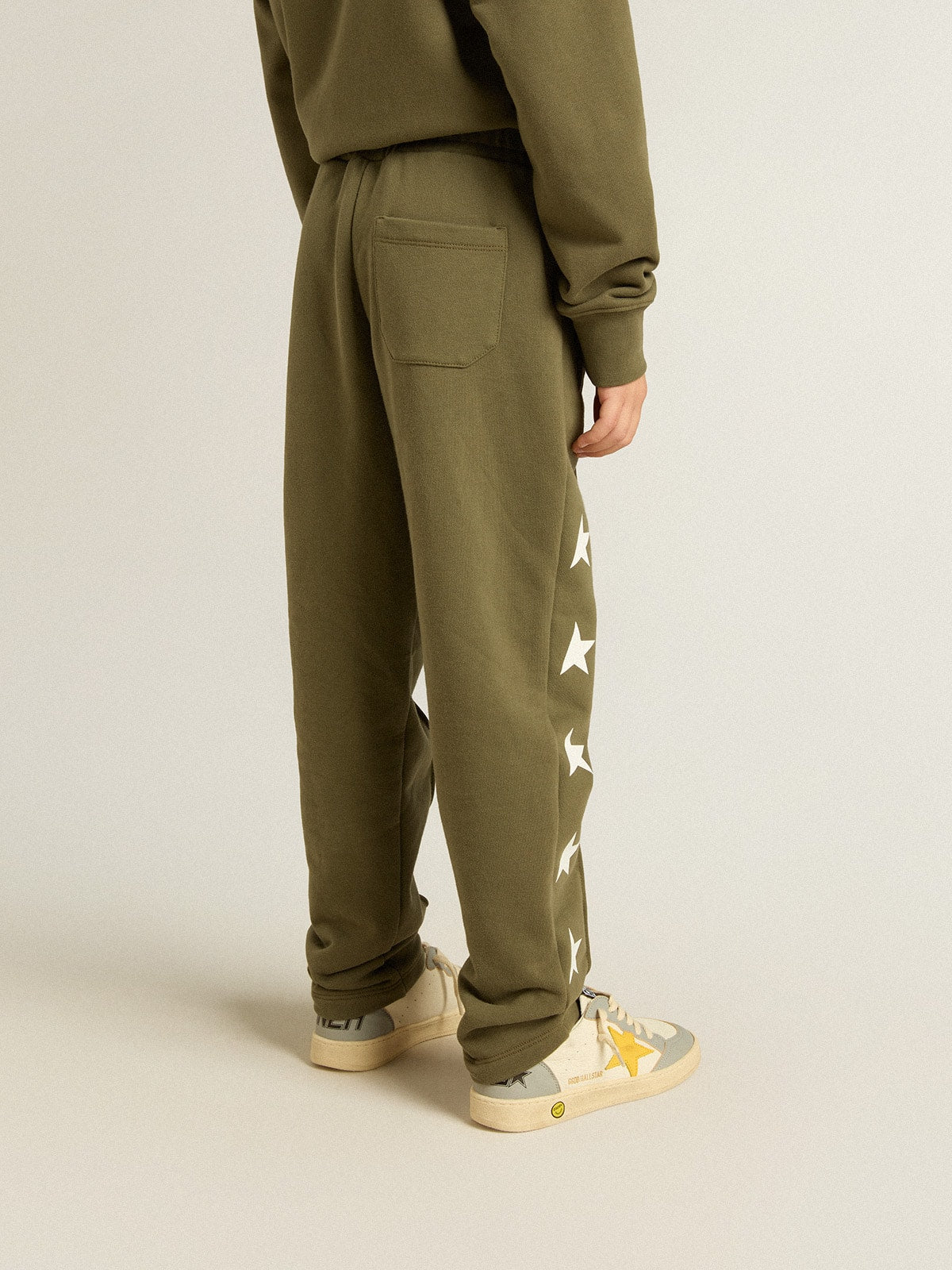 Boys' military-green joggers with white stars| Golden Goose