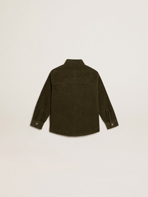 Boys' dark green shirt in velvet-effect cotton| Golden Goose