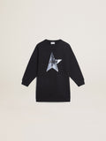 Girls' dark blue sweatshirt dress with sequin star| Golden Goose