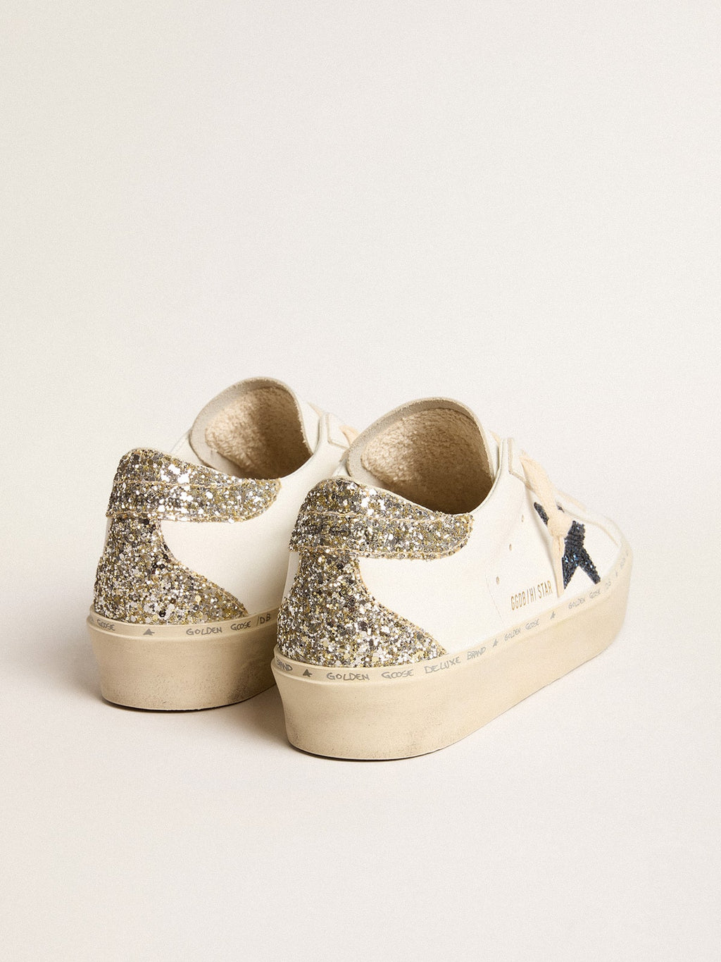 Women's Hi Star with blue glitter star and platinum glitter heel tab| Golden Goose