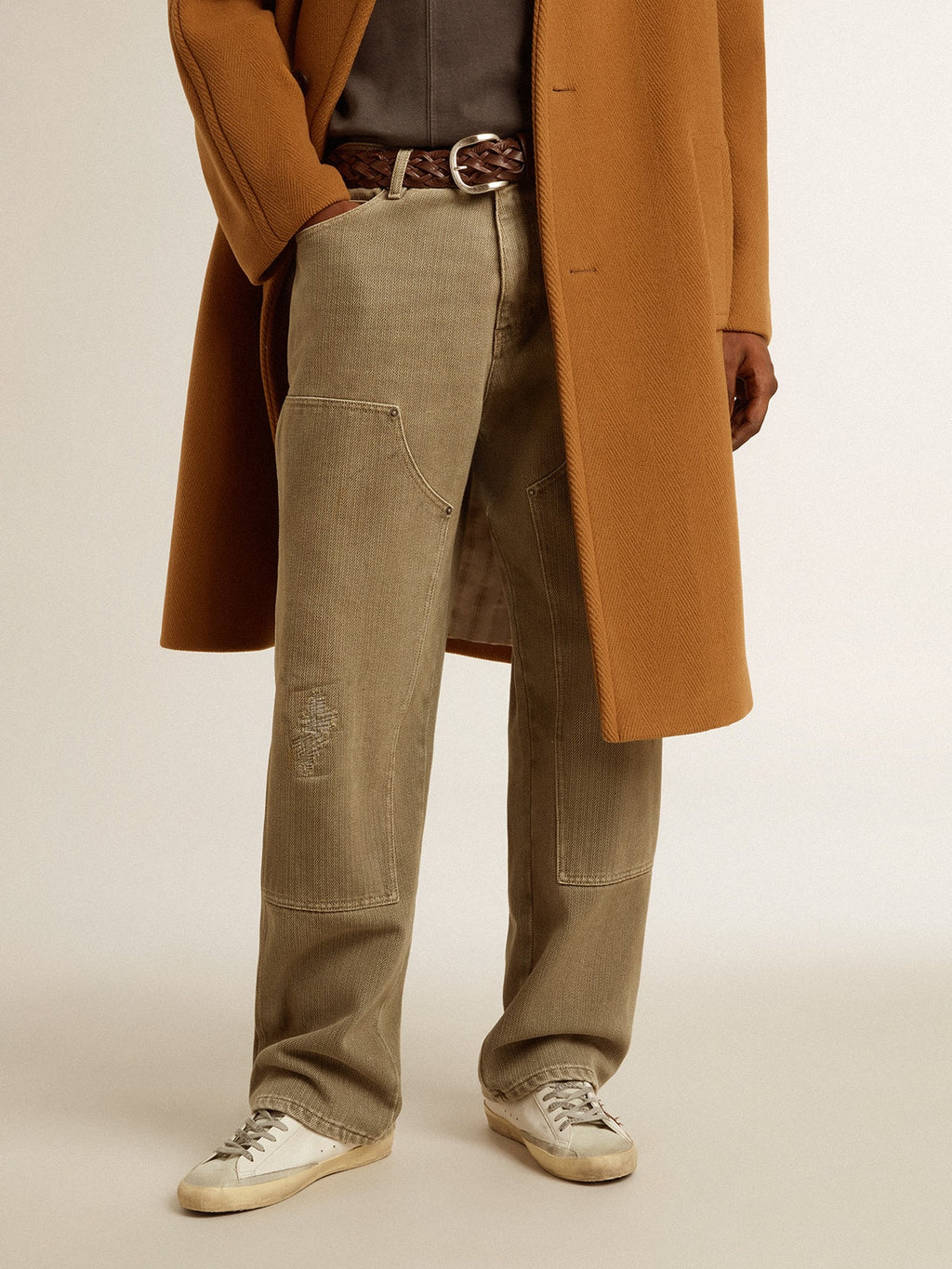 Men's distressed-effect cotton pants